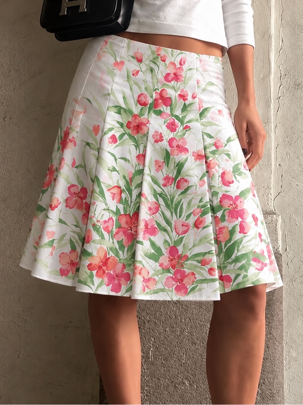 Jones New York Pink & Green Floral Midi Skirt